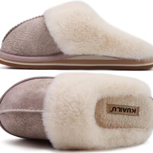 KuaiLu Women Fluff Slippers Dual Memory Foam Warm Slippers [ Free Bag Included ]